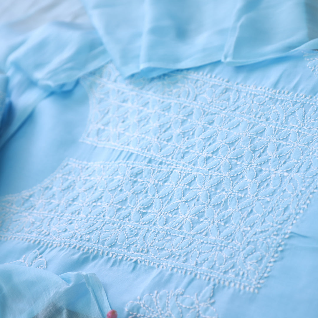 Fakira Stone Blue Authentic Chikankari Cotton Suit Set D2