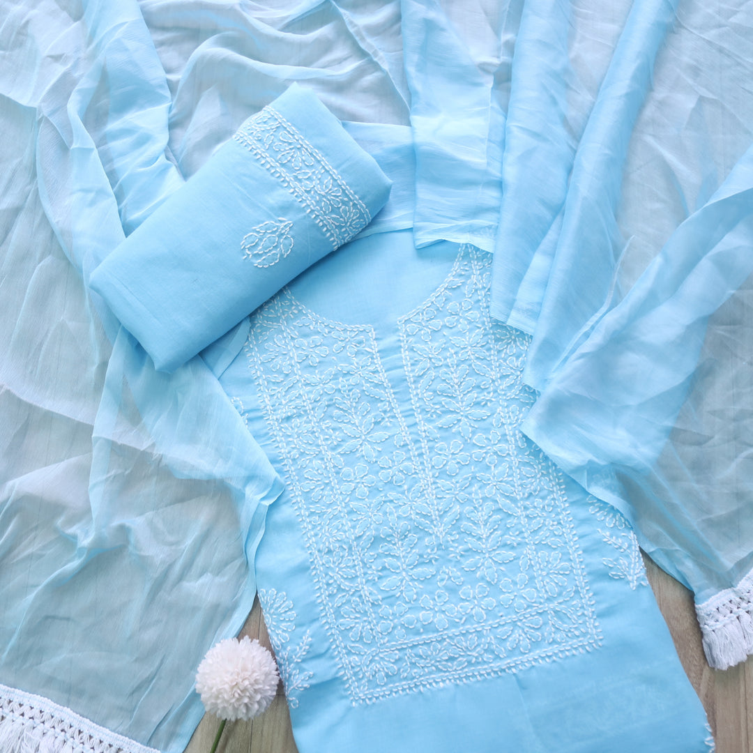 Fakira Stone Blue Authentic Chikankari Cotton Suit Set D1