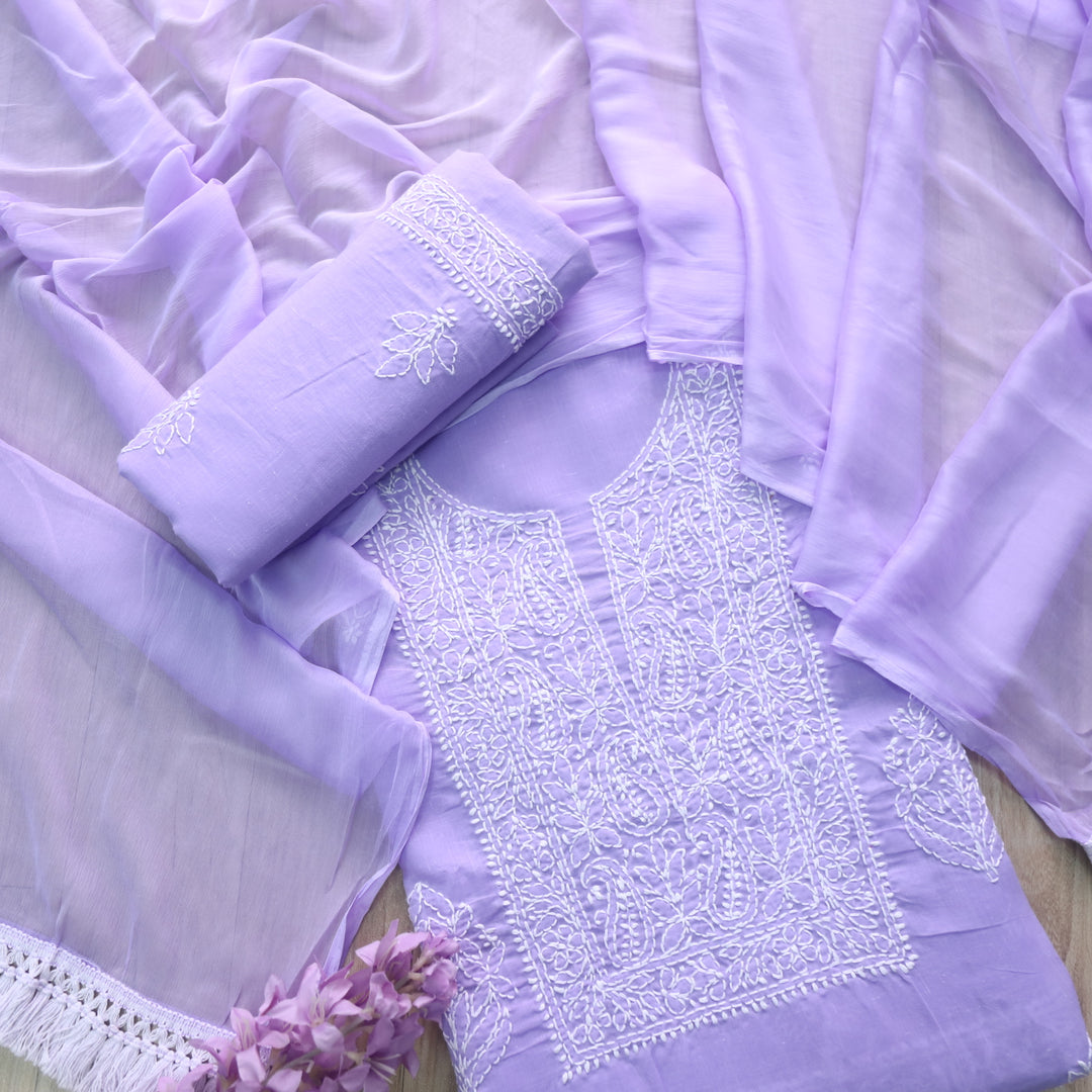 Fakira Lavender Purple Authentic Chikankari Cotton Suit Set D2