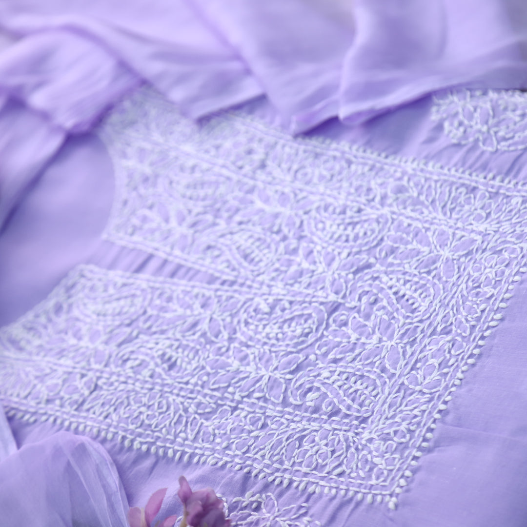 Fakira Lavender Purple Authentic Chikankari Cotton Suit Set D2