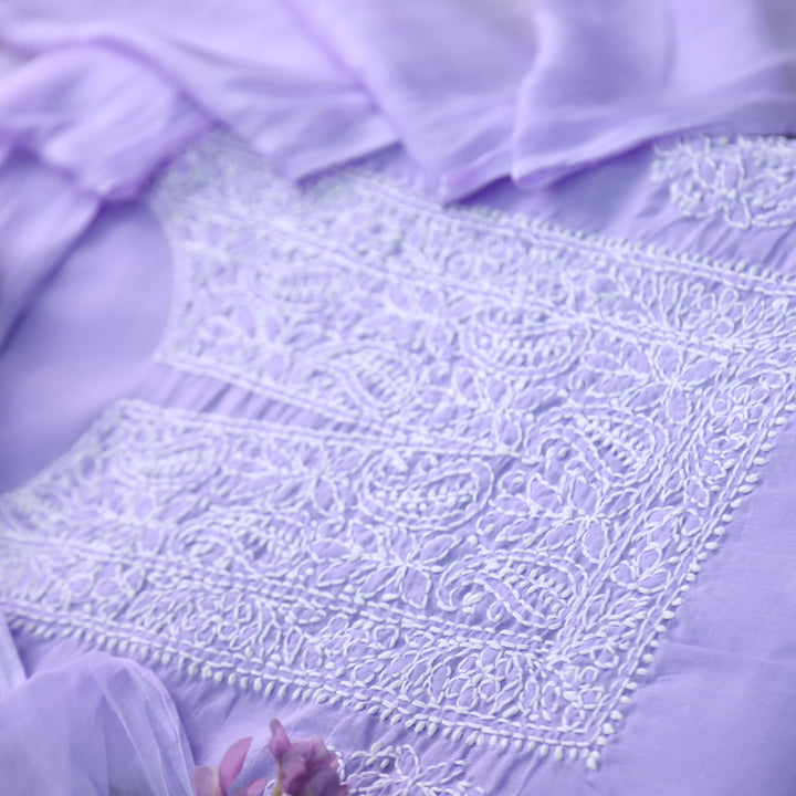 Fakira Lavender Purple Authentic Chikankari Cotton Suit Set D2