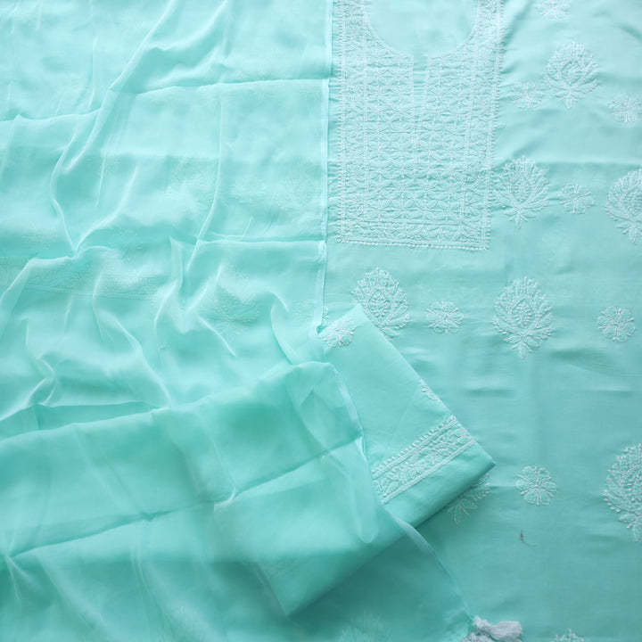 Fakira Sea Green Authentic Chikankari Cotton Suit Set D1