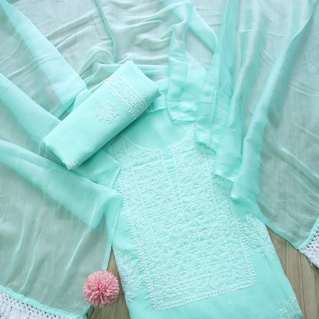 Fakira Sea Green Authentic Chikankari Cotton Suit Set D1