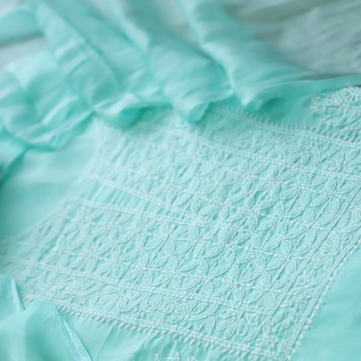 Fakira Sea Green Authentic Chikankari Cotton Suit Set D1