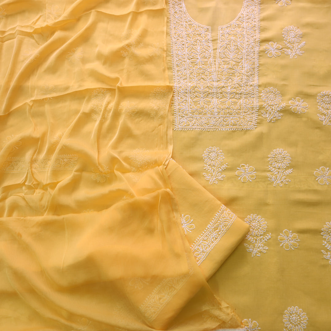 Fakira Bright Yellow Authentic Chikankari Cotton Suit Set D2