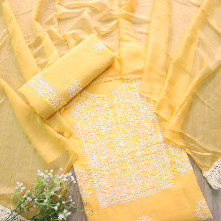 Fakira Bright Yellow Authentic Chikankari Cotton Suit Set D2
