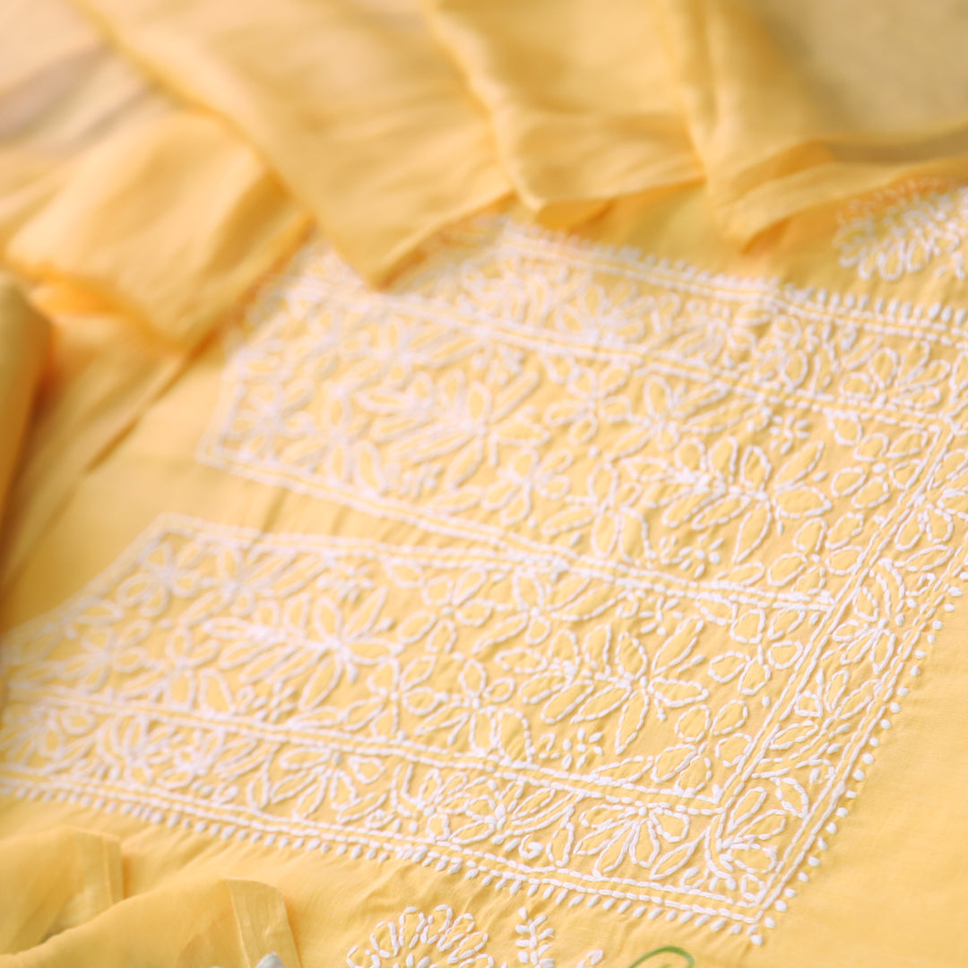 Fakira Bright Yellow Authentic Chikankari Cotton Suit Set D2
