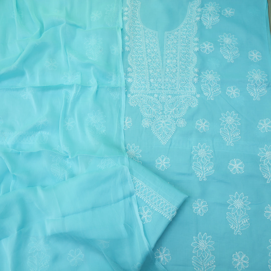 Fakira Sky Blue Authentic Chikankari Cotton Suit Set D2