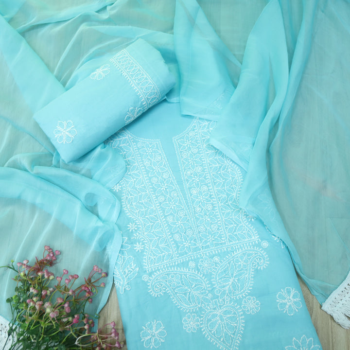 Fakira Sky Blue Authentic Chikankari Cotton Suit Set D2