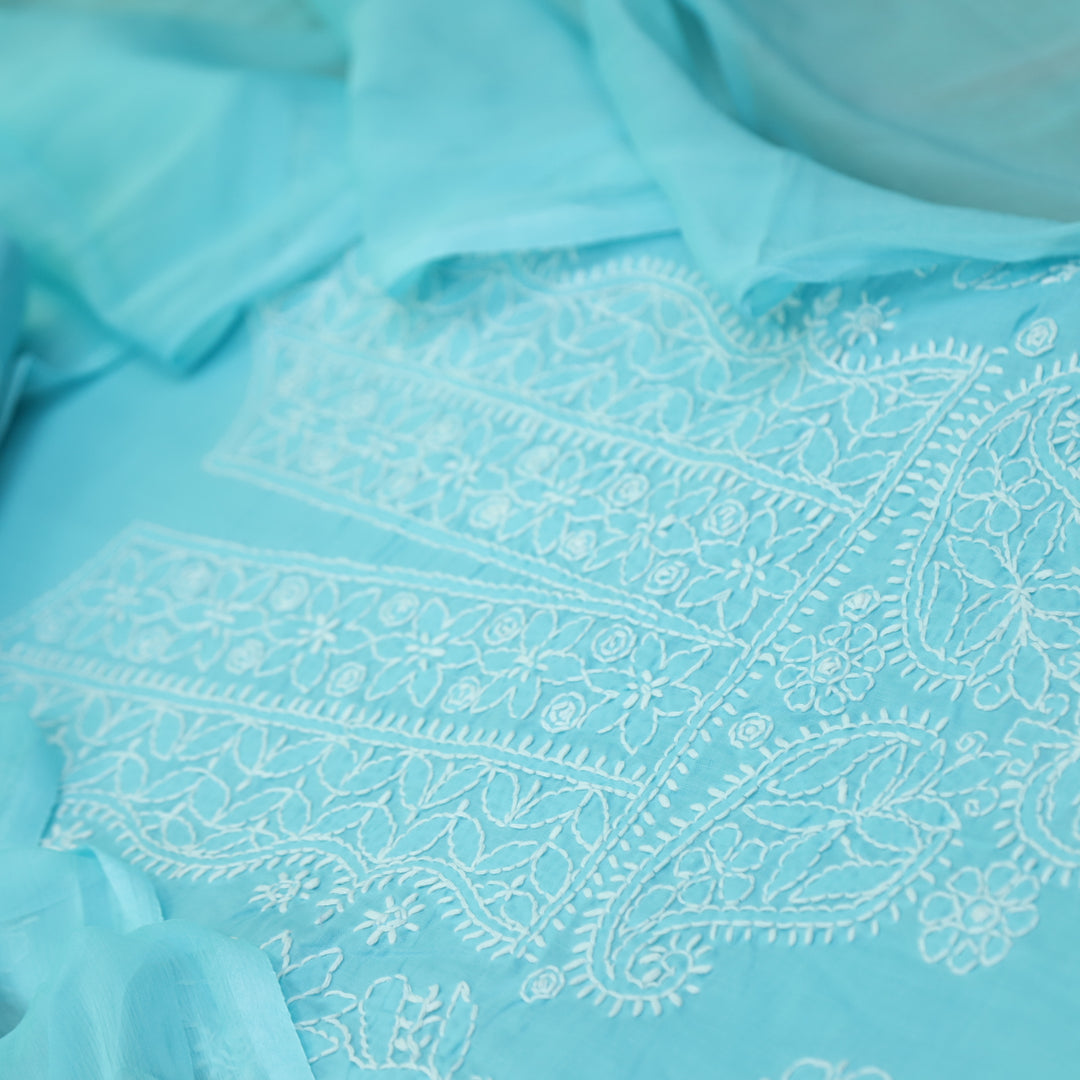 Fakira Sky Blue Authentic Chikankari Cotton Suit Set D2