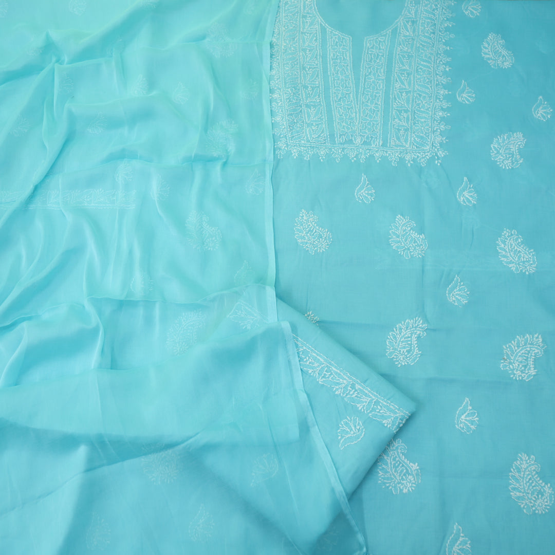 Fakira Sky Blue Authentic Chikankari Cotton Suit Set D1