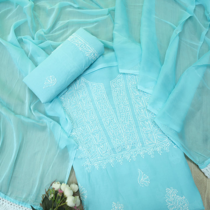 Fakira Sky Blue Authentic Chikankari Cotton Suit Set D1