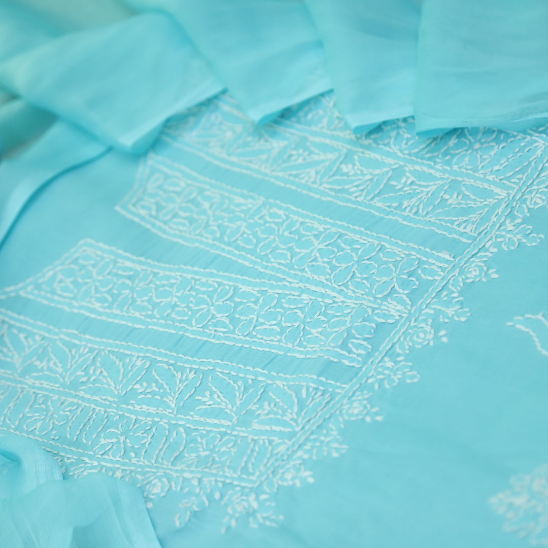 Fakira Sky Blue Authentic Chikankari Cotton Suit Set D1
