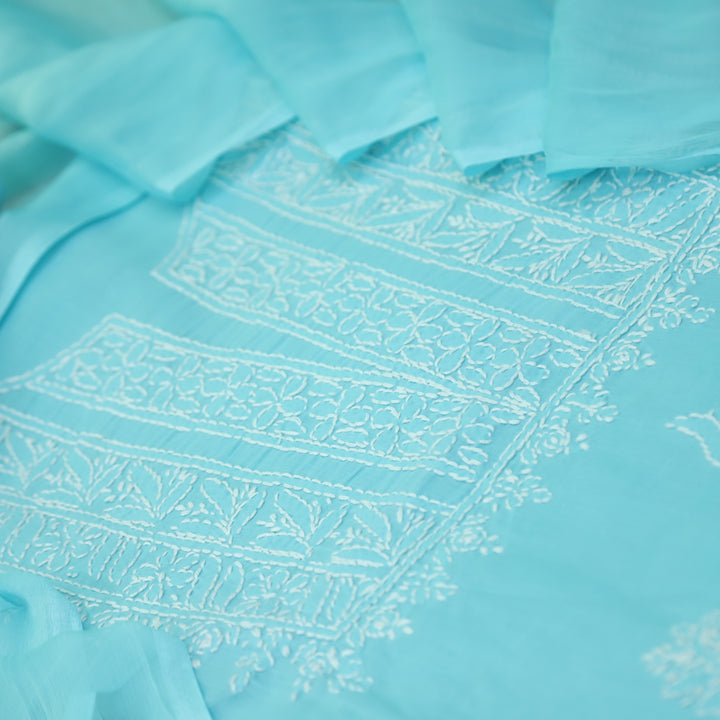 Fakira Sky Blue Authentic Chikankari Cotton Suit Set D1