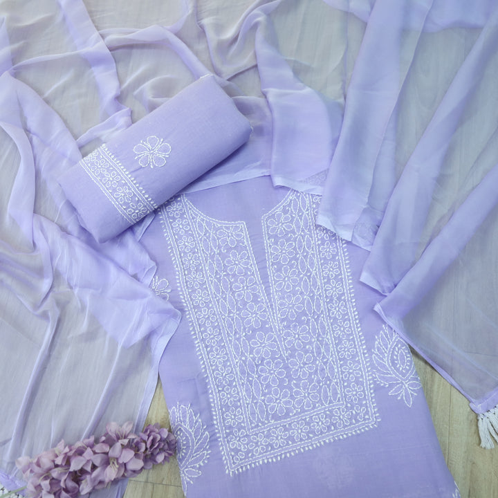Fakira Lavender Purple Authentic Chikankari Cotton Suit Set D3