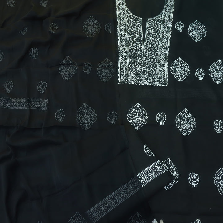 Fakira Ebony Black Authentic Chikankari Cotton Suit Set D1