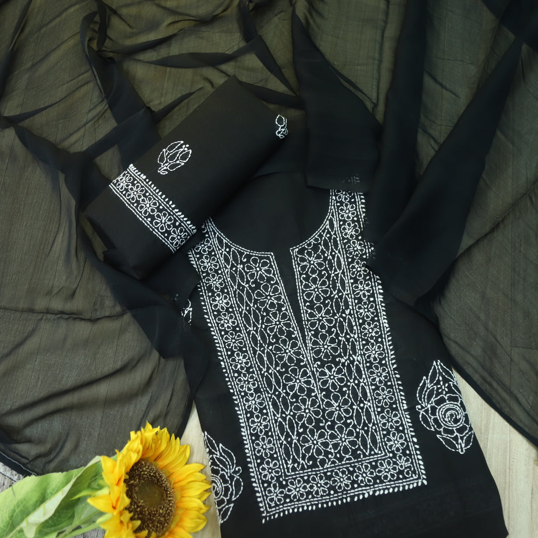 Fakira Ebony Black Authentic Chikankari Cotton Suit Set D1