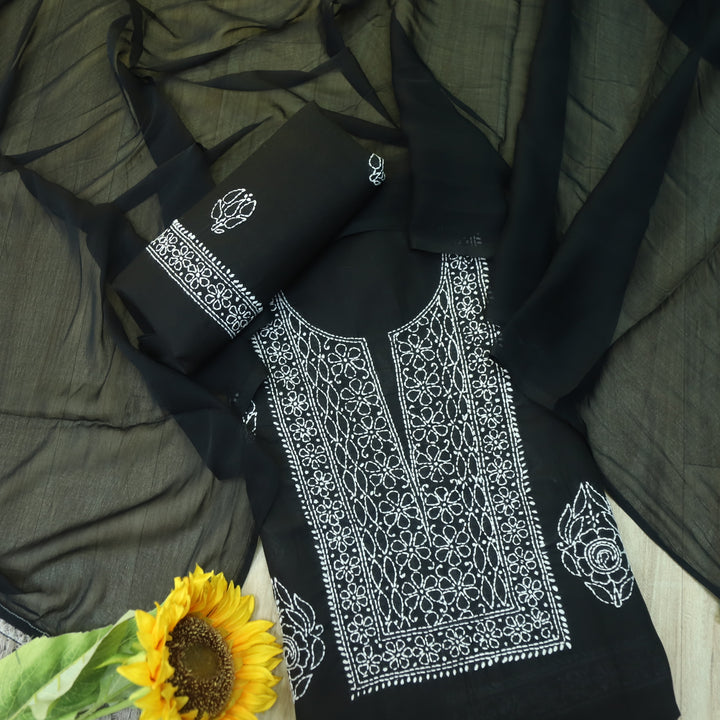 Fakira Ebony Black Authentic Chikankari Cotton Suit Set D1