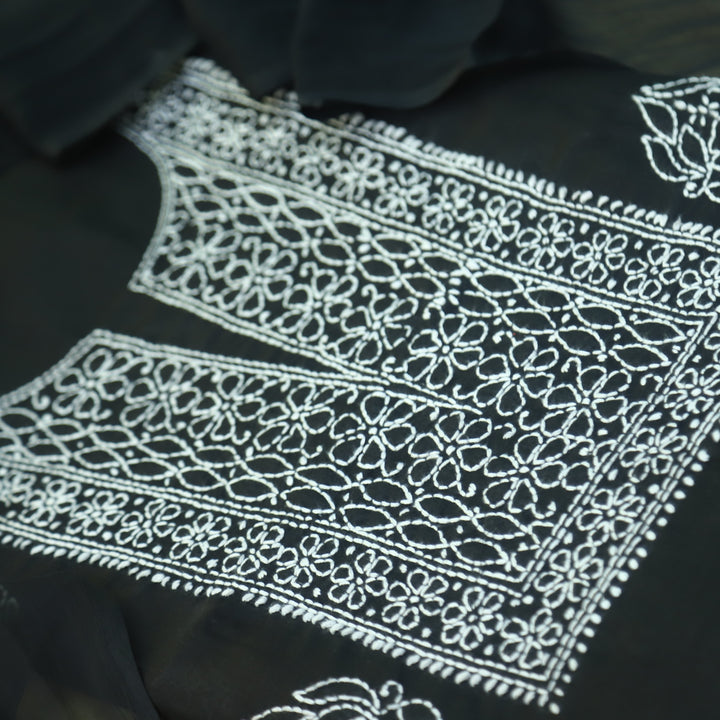 Fakira Ebony Black Authentic Chikankari Cotton Suit Set D1