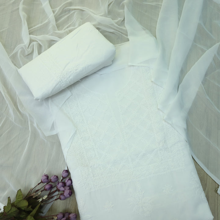 Fakira Shell White Authentic Chikankari Cotton Suit Set D3