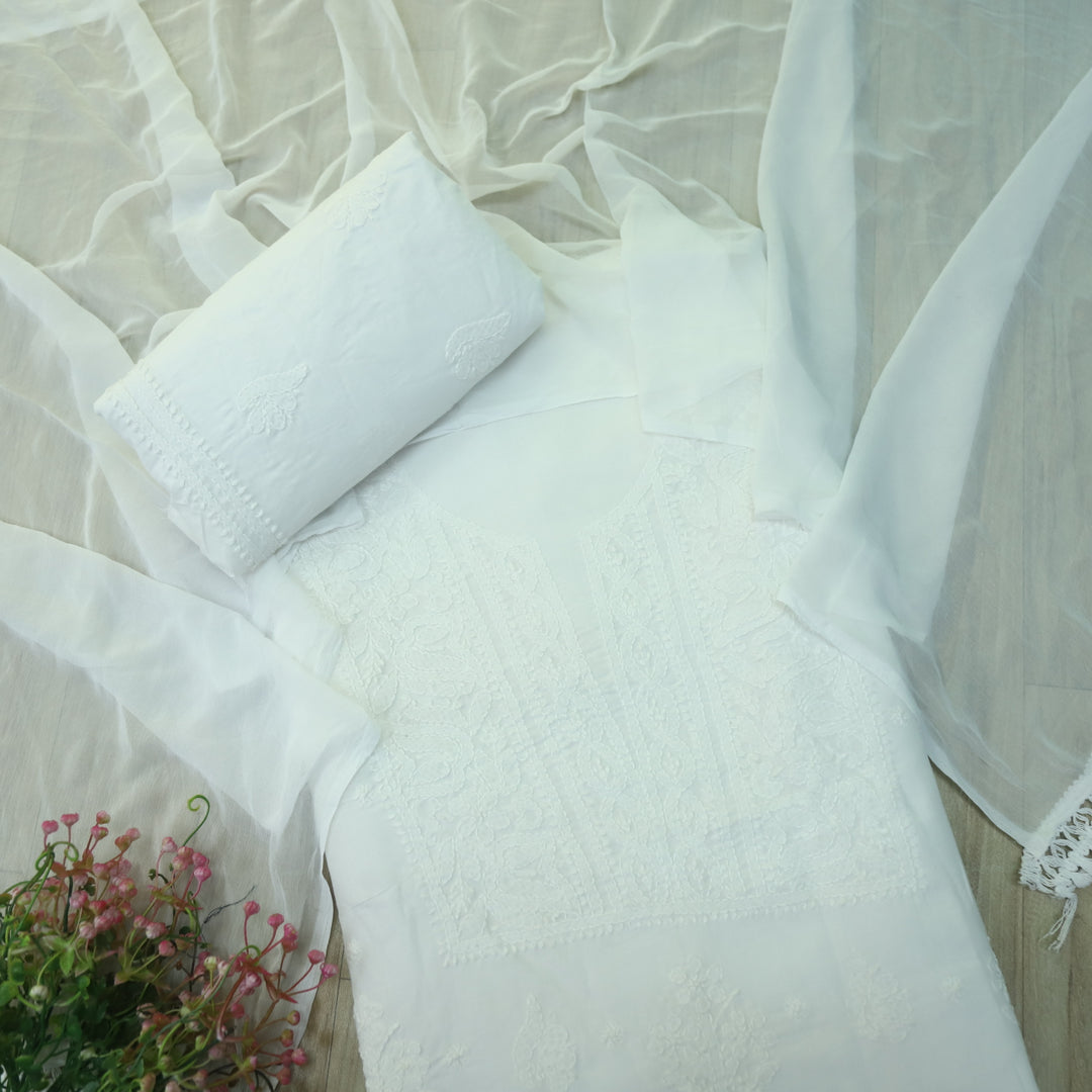 Fakira Shell White Authentic Chikankari Cotton Suit Set D2