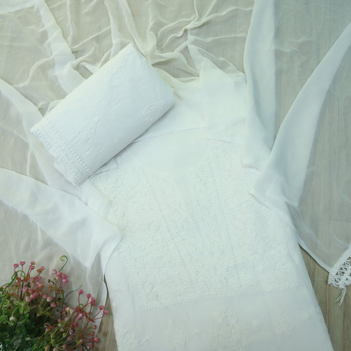 Fakira Shell White Authentic Chikankari Cotton Suit Set D2