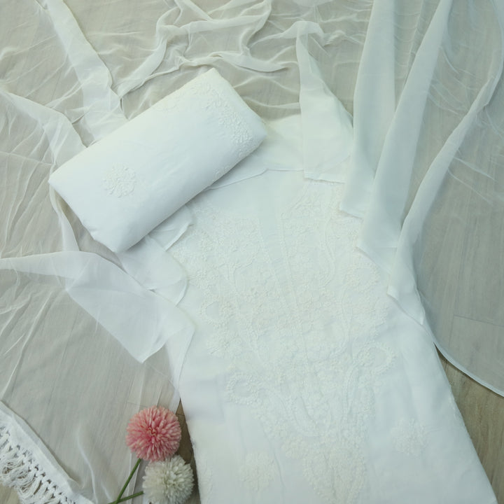 Fakira Shell White Authentic Chikankari Cotton Suit Set D1