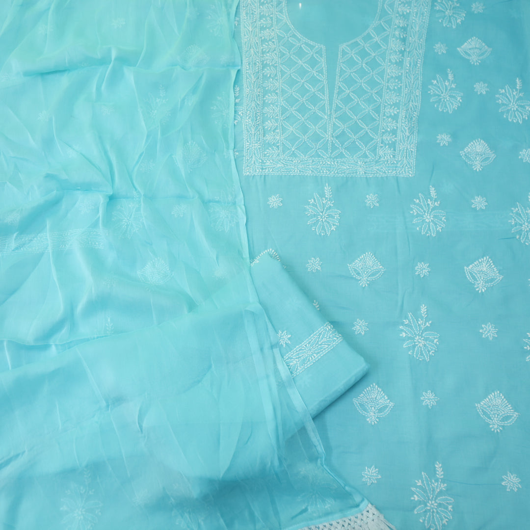 Fakira Sky Blue Authentic Chikankari Cotton Suit Set D3