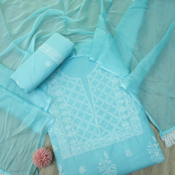 Fakira Sky Blue Authentic Chikankari Cotton Suit Set D3