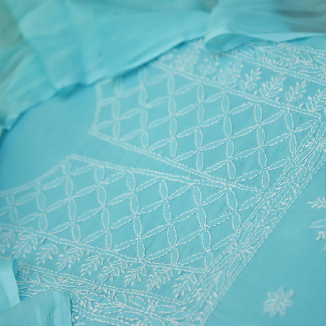 Fakira Sky Blue Authentic Chikankari Cotton Suit Set D3