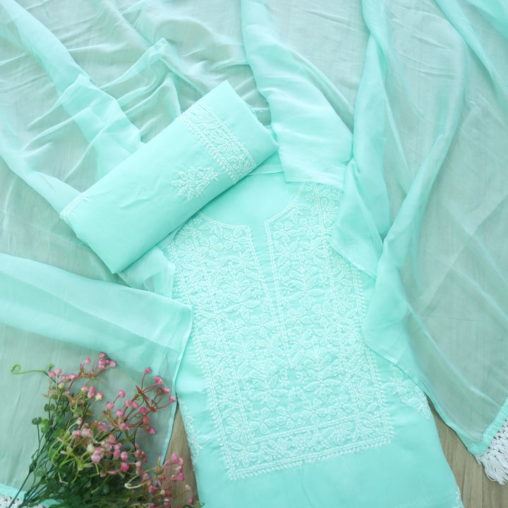 Fakira Sea Green Authentic Chikankari Cotton Suit Set D3