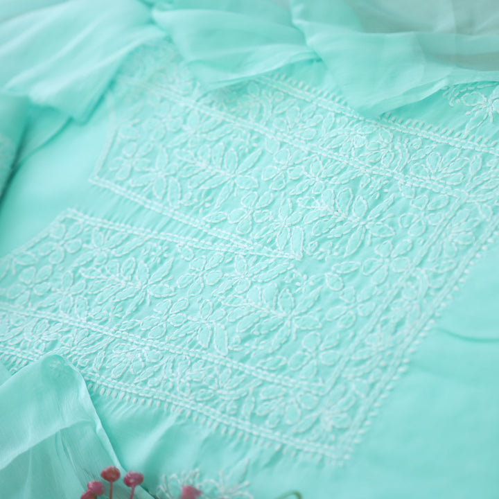 Fakira Sea Green Authentic Chikankari Cotton Suit Set D3