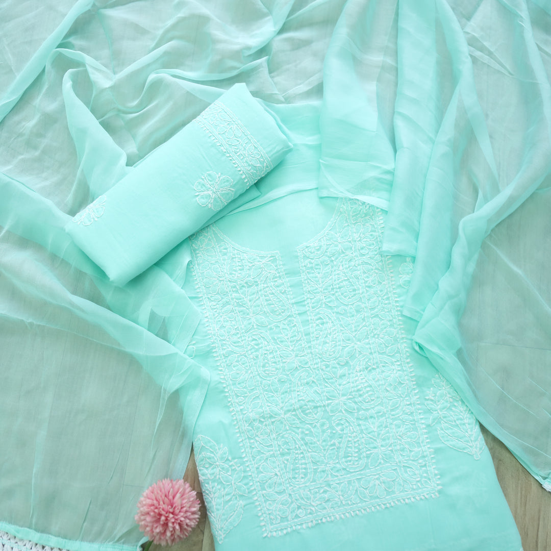 Fakira Sea Green Authentic Chikankari Cotton Suit Set D2
