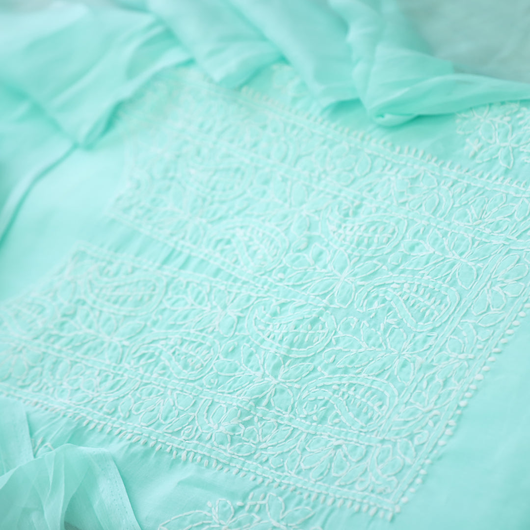 Fakira Sea Green Authentic Chikankari Cotton Suit Set D2