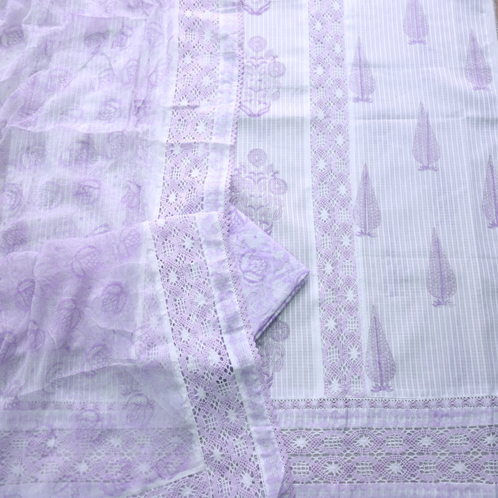 Sahiba Lovely Lilac Kota Doriya Top with Chiffon Hand Painted Dupatta Set