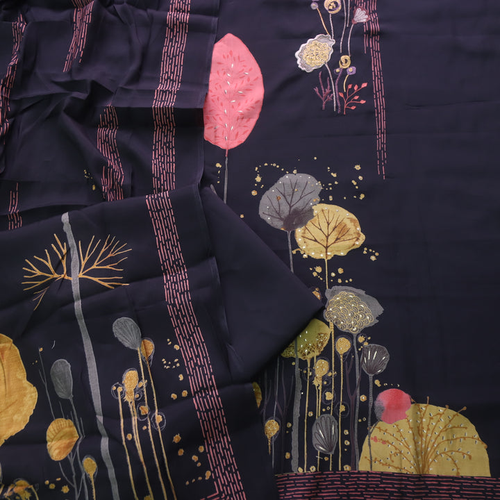 Rubiya Midnight Black Floral Thread Work Modal Suit Set