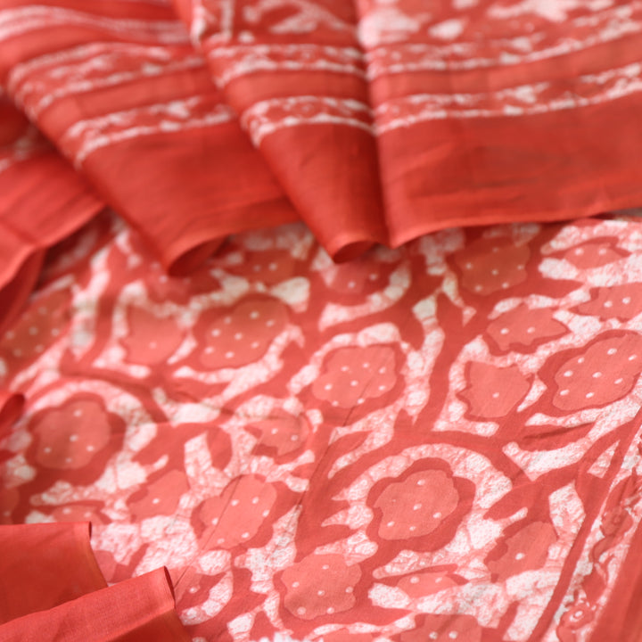 Shringaar Rust Red Floral Printed Cotton Top with Cotton Dupatta Suit Set D2