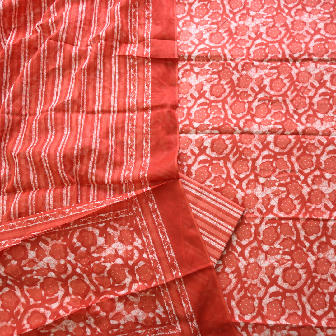 Shringaar Rust Red Floral Printed Cotton Top with Cotton Dupatta Suit Set D2