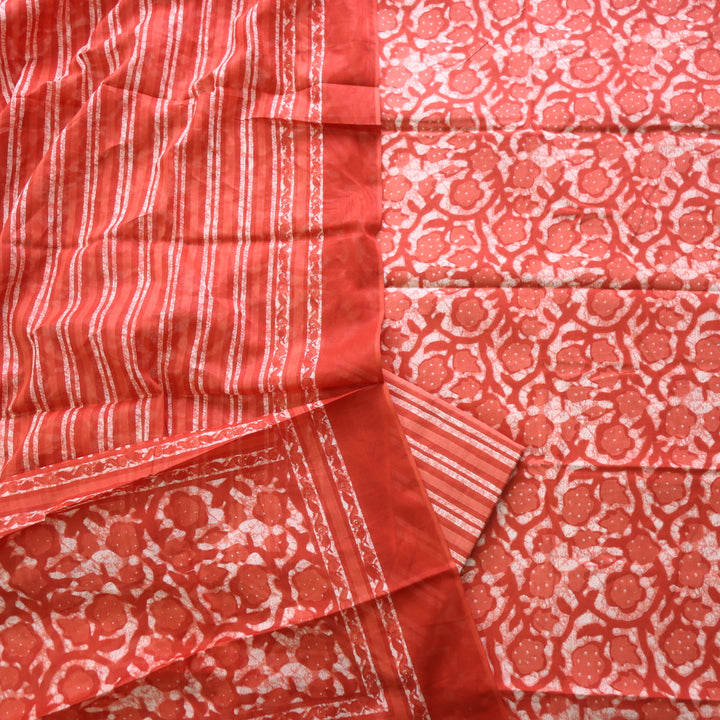Shringaar Rust Red Floral Printed Cotton Top with Cotton Dupatta Suit Set D2