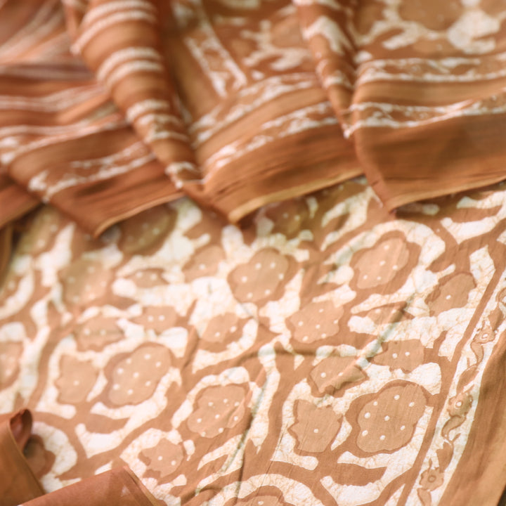 Shringaar Brown Floral Printed Cotton Top with Cotton Dupatta Suit Set D2