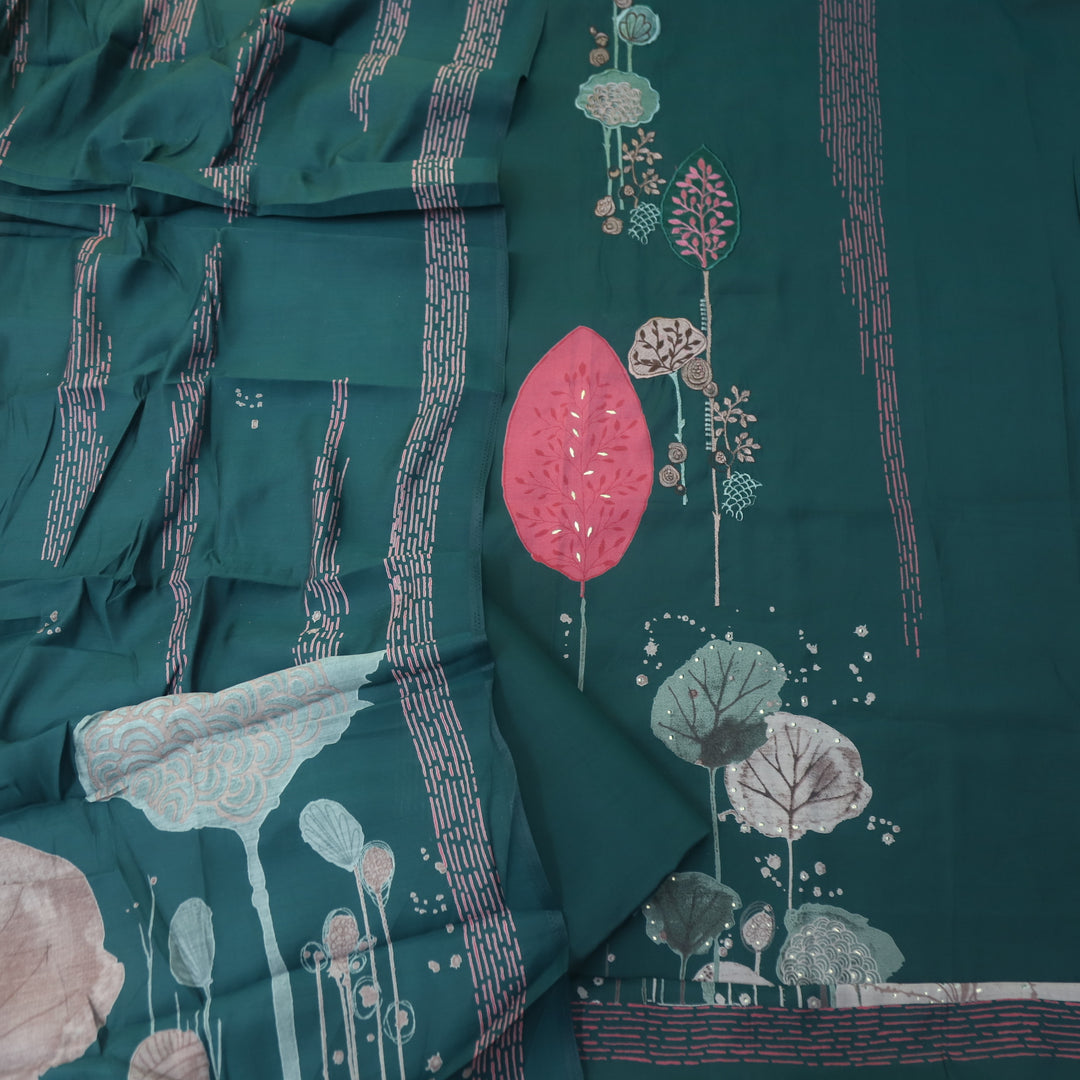Rubiya Sacramento Green Floral Thread Work Modal Suit Set