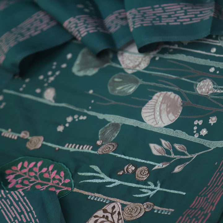 Rubiya Sacramento Green Floral Thread Work Modal Suit Set