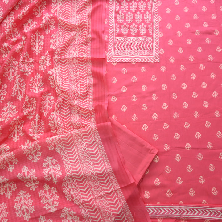 Deewana Muse Pink Mirror with French Knot Detailing Printed Satin Cotton Suit Set