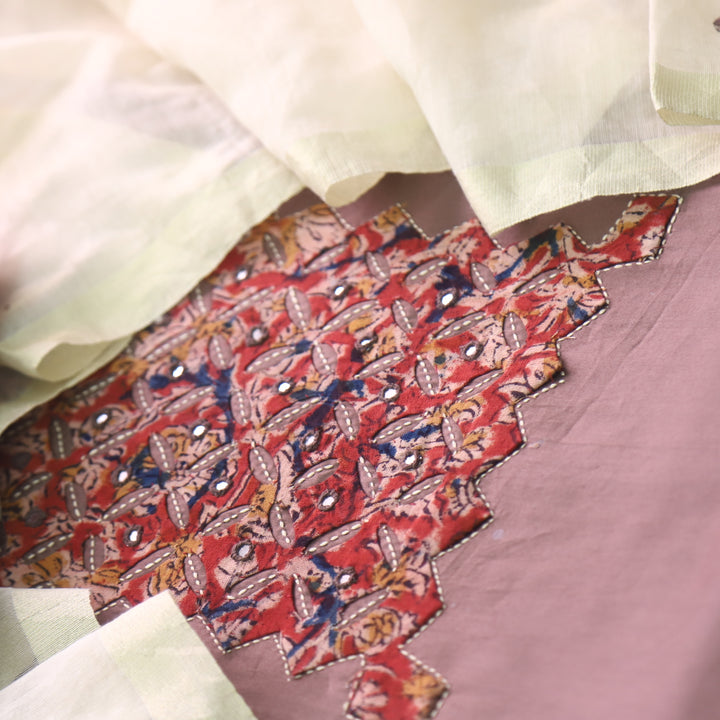 Guzaarish Latte Brown Ajrak Applique Patch Neck With Applique Work Dupatta Set