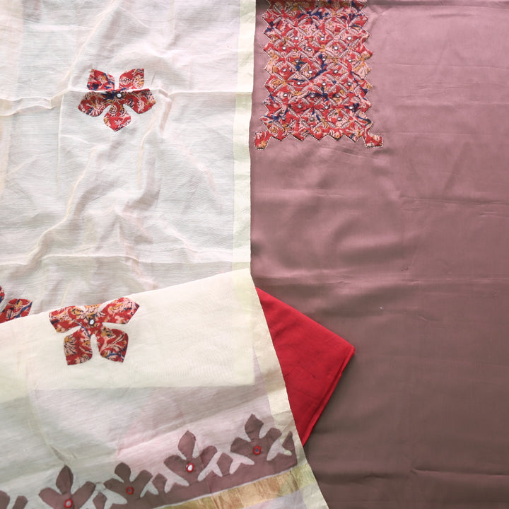Guzaarish Latte Brown Ajrak Applique Patch Neck With Applique Work Dupatta Set