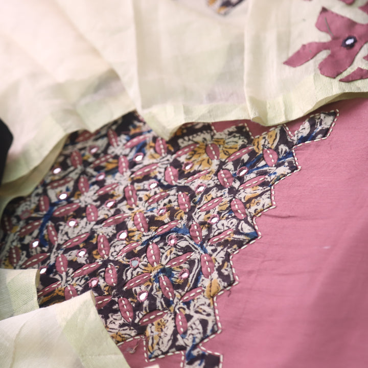 Guzaarish Mauve Pink Ajrak Applique Patch Neck With Applique Work Dupatta Set