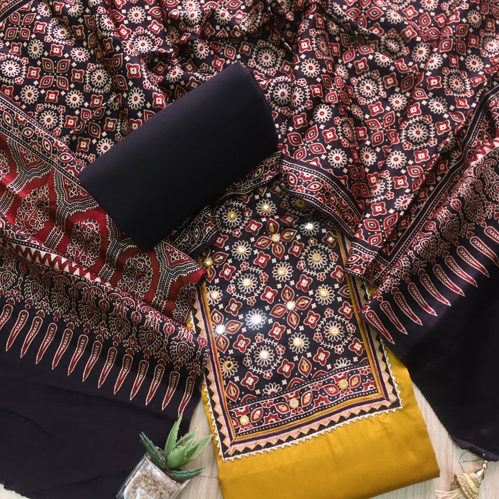 Anokhi Bright Yellow Glazed Cotton Top and Digital Printed Mashru Dupatta