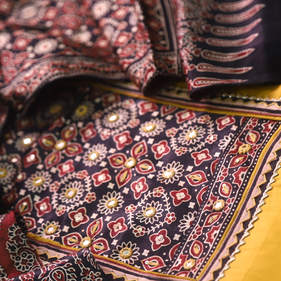 Anokhi Bright Yellow Glazed Cotton Top and Digital Printed Mashru Dupatta