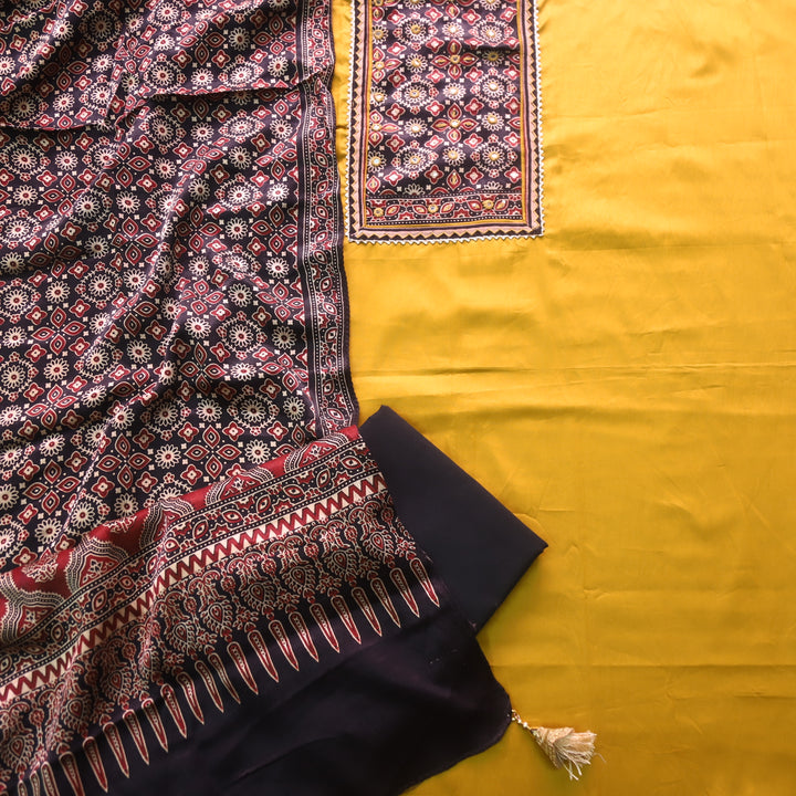 Anokhi Bright Yellow Glazed Cotton Top and Digital Printed Mashru Dupatta