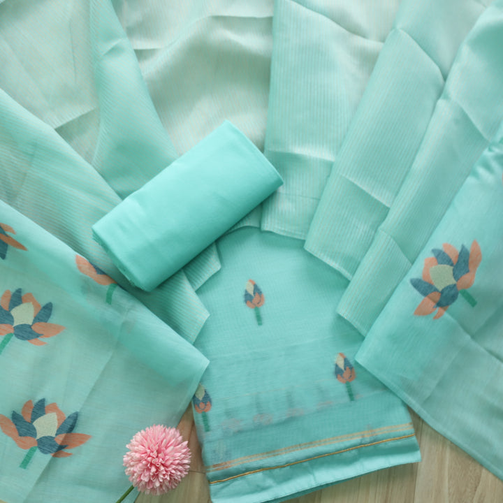Raina Sea Blue Authentic Jamdani Weaved Top and Dupatta Set D2